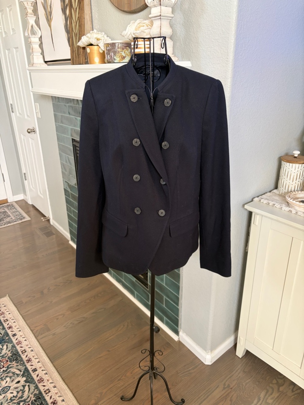The Limited Navy Double-Breasted Textured Blazer